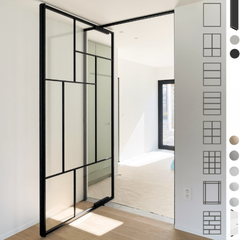 Glazen taatsdeur met frame en vlakverdeling | Glasplaat naar keuze inbegrepen | Inclusief glasbewerkingen | Portapivot Minimax | Mini Max